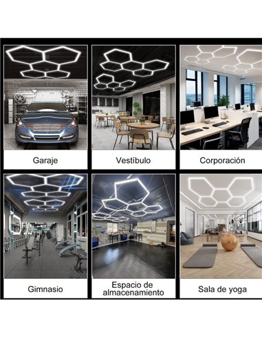 Lámpara LED hexagonal panal de abeja moderno con 5 paneles 144W, 6500K, 2220x1550mm, carcasa blanca