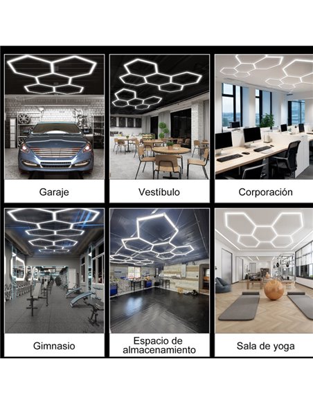 Lámpara LED hexagonal panal de abeja moderno con 5 paneles 144W, 6500K, 2220x1550mm, carcasa blanca