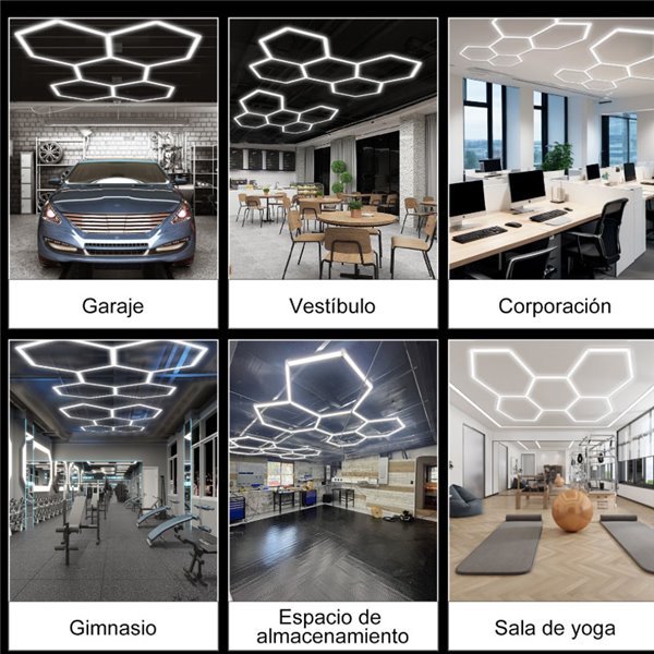 Lámpara LED hexagonal panal de abeja moderno con 5 paneles 144W, 6500K, 2220x1550mm, carcasa blanca