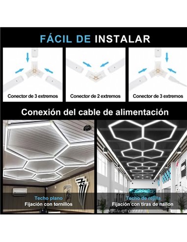 Lámpara LED hexagonal panal de abeja moderno con 5 paneles 144W, 6500K, 2220x1550mm, carcasa blanca
