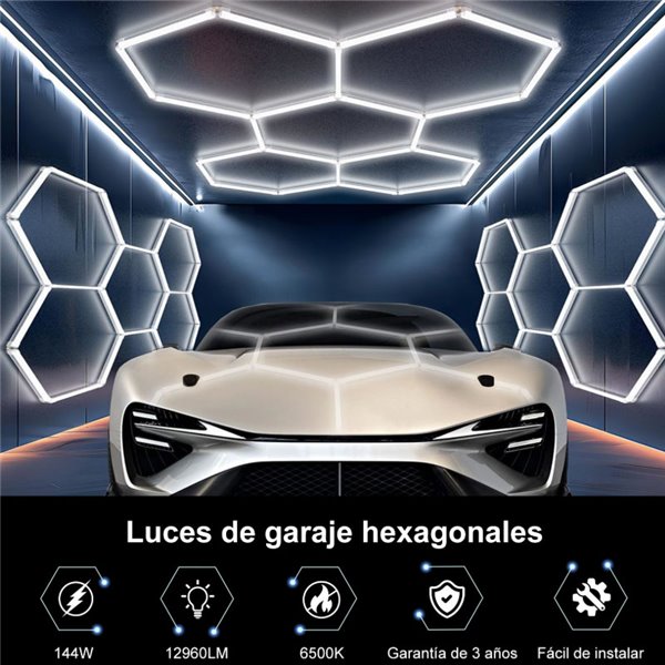 Lampe LED moderne hexagonale en nid d'abeille à 5 panneaux, 144 W, 6500 K, 2220 x 1550 mm, boîtier blanc