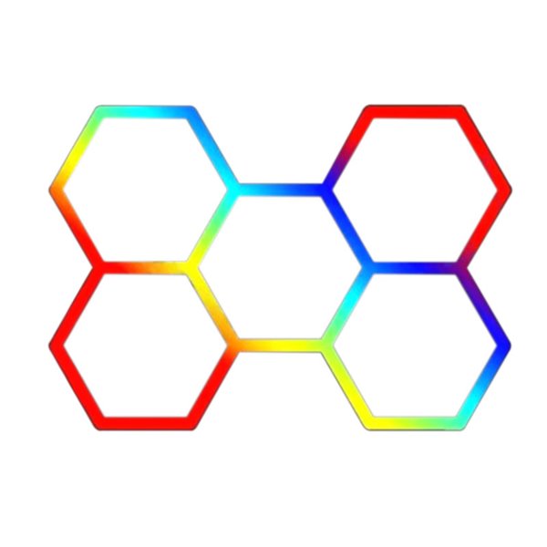 Lámpara LED hexagonal panal de abeja moderno con 5 paneles 80W de colores RGB, 2220x1550mm, carcasa blanca
