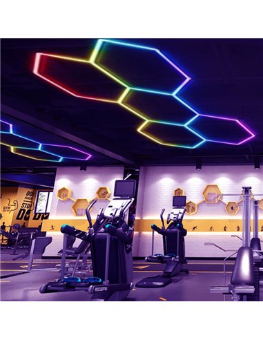 Lámpara LED hexagonal panal de abeja moderno con 5 paneles 80W de colores RGB, 2220x1550mm, carcasa blanca
