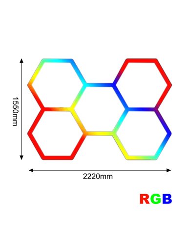 Lampe LED hexagonale moderne en nid d'abeille avec 5 panneaux de couleurs RVB, 80 W, 2220 x 1550 mm, boîtier blanc