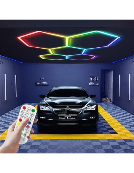 Lámpara LED hexagonal panal de abeja moderno con 5 paneles 80W de colores RGB, 2220x1550mm, carcasa blanca