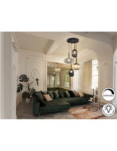 Luminária de teto NORMA com 4 lâmpadas e cúpulas de vidro Ø56cm E27, dimerizável, IP20, preta e latão. 2