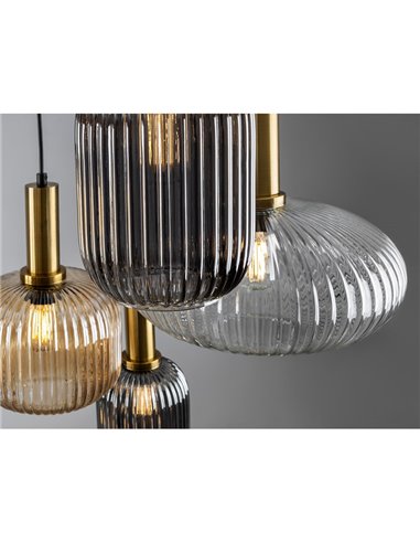 Luminária de teto NORMA com 4 lâmpadas e cúpulas de vidro Ø56cm E27, dimerizável, IP20, preta e latão.