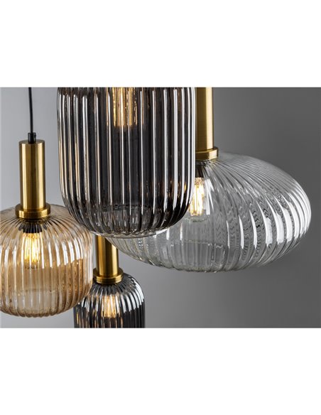 Lámpara de techo 4 luces NORMA con tulipas cristal Ø56cm E27 dimable IP20 Negro y latón