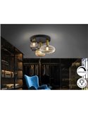 Plafón de techo 3 luces NORMA con tulipas cristal Ø56cm E27 dimable IP20 Negro y latón 