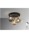 Plafón de techo 3 luces NORMA con tulipas cristal Ø56cm E27 dimable IP20 Negro y latón 