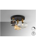 Plafón de techo 3 luces NORMA con tulipas cristal Ø56cm E27 dimable IP20 Negro y latón 