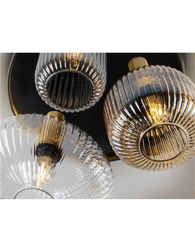 Luminária de teto NORMA com 3 lâmpadas e cúpulas de vidro Ø56cm E27, dimerizável, IP20, preta e latão.