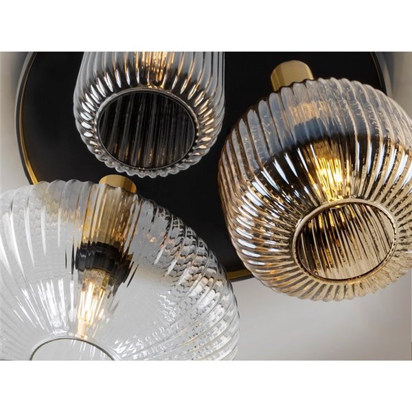 Plafón de techo 3 luces NORMA con tulipas cristal Ø56cm E27 dimable IP20 Negro y latón 