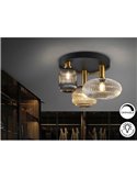 Plafón de techo 3 luces NORMA con tulipas cristal Ø56cm E27 dimable IP20 Negro y latón 