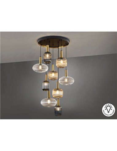 Lámpara de techo NORMA 9 luces E27 regulable Ø80cm Negro latón IP20