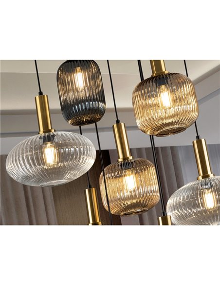 Lámpara de techo NORMA 9 luces E27 regulable Ø80cm Negro latón IP20