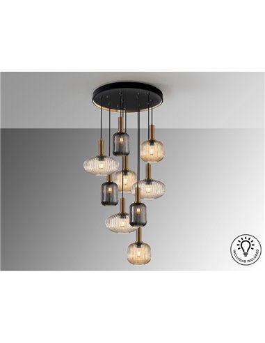 Plafonnier NORMA à 9 lumières, culot E27 à intensité variable, Ø80cm, laiton noir, IP20