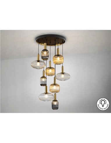 Lámpara de techo NORMA 9 luces E27 regulable Ø80cm Negro latón IP20