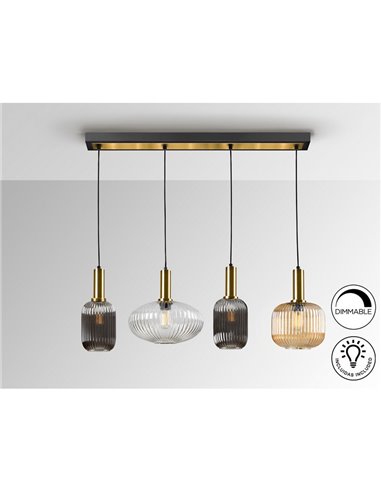 Luminária de teto NORMA com 4 lâmpadas em linha, soquete E27, dimerizável, latão preto.