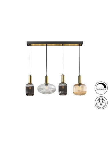 Lámpara de techo NORMA 4 luces en línea E27 regulable Negro latón 