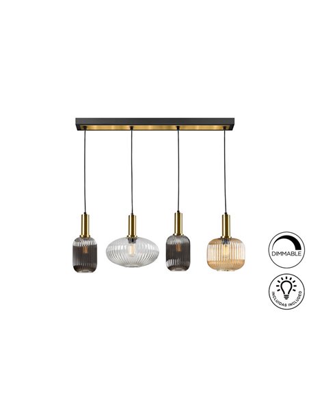 Lámpara de techo NORMA 4 luces en línea E27 regulable Negro latón 