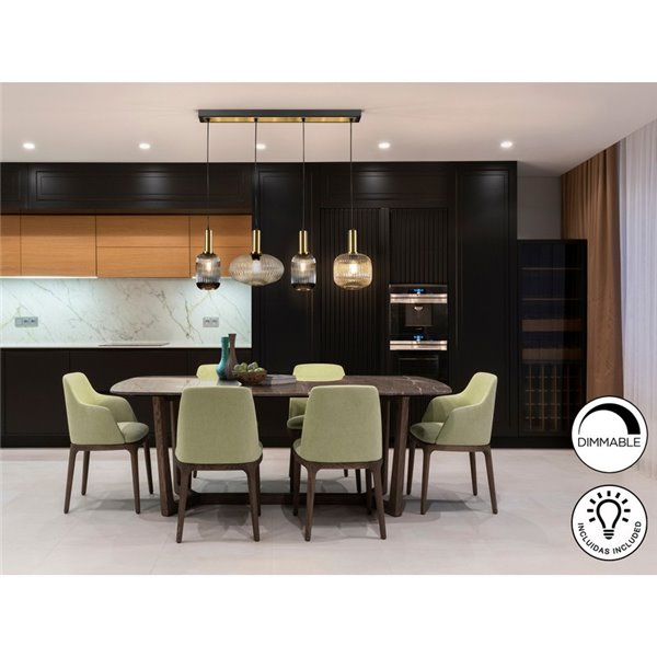 Luminária de teto NORMA com 4 lâmpadas em linha, soquete E27, dimerizável, latão preto.