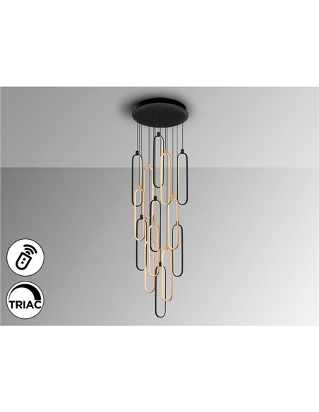 Lámpara LED de techo COLETTE 14 luces 182W 3000K Negro y oro rosa