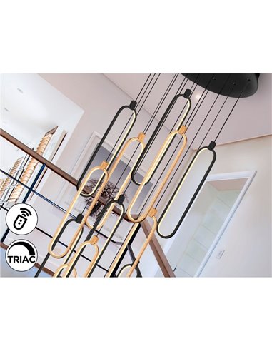 Lámpara LED de techo COLETTE 14 luces 182W 3000K Negro y oro rosa