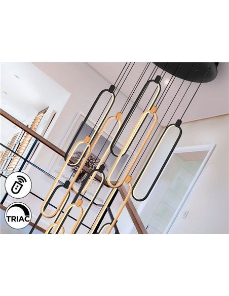 Lámpara LED de techo COLETTE 14 luces 182W 3000K Negro y oro rosa