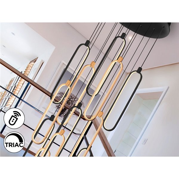 Lámpara LED de techo COLETTE 14 luces 182W 3000K Negro y oro rosa