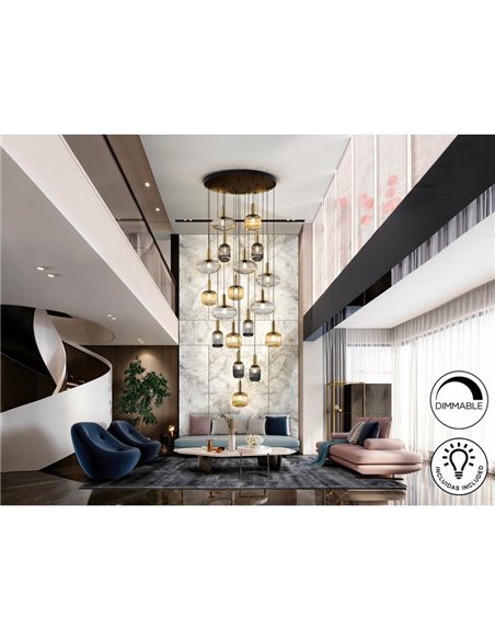 Lámpara de techo NORMA 18 luces E27 regulable Negro y latón