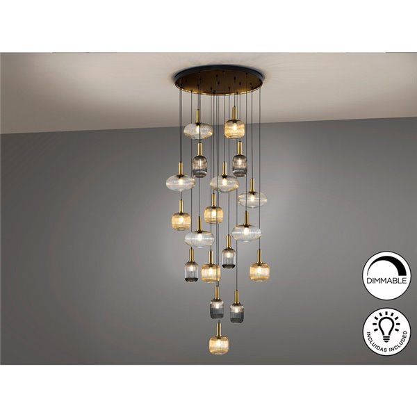 Lámpara de techo NORMA 18 luces E27 regulable Negro y latón