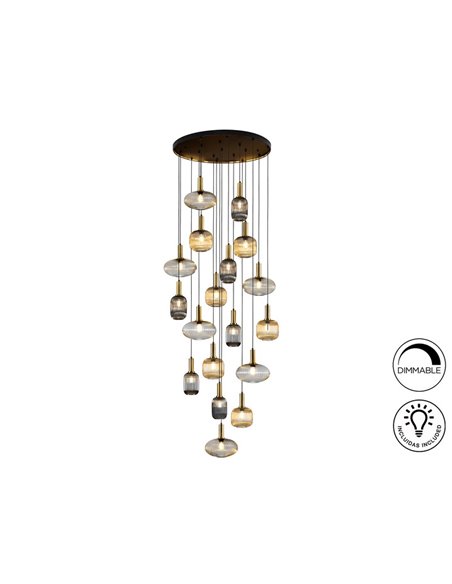 Plafonnier NORMA 18 lumières E27 à intensité variable, noir et laiton