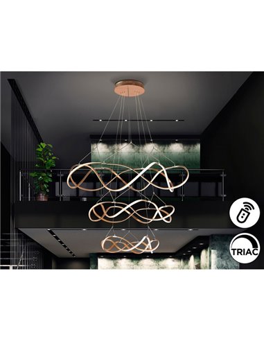 Lámpara LED MOLLY tres aros dimable 138W regulable Oro rosa