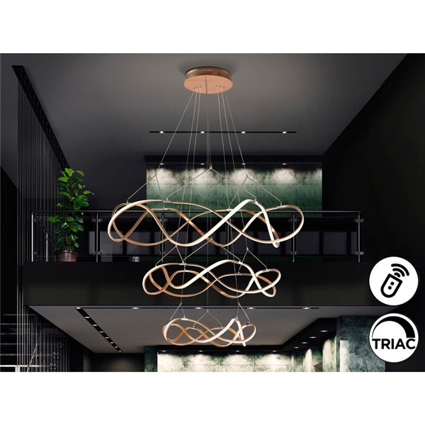 Lámpara LED MOLLY tres aros dimable 138W regulable Oro rosa