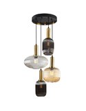Lámpara de techo 4 luces NORMA con tulipas cristal Ø56cm E27 dimable IP20 Negro y latón
