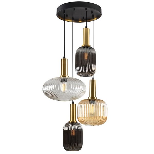 Lámpara de techo 4 luces NORMA con tulipas cristal Ø56cm E27 dimable IP20 Negro y latón