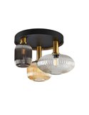 Plafón de techo 3 luces NORMA con tulipas cristal Ø56cm E27 dimable IP20 Negro y latón 