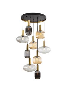 Lámpara de techo NORMA 9 luces E27 regulable Ø80cm Negro latón IP20