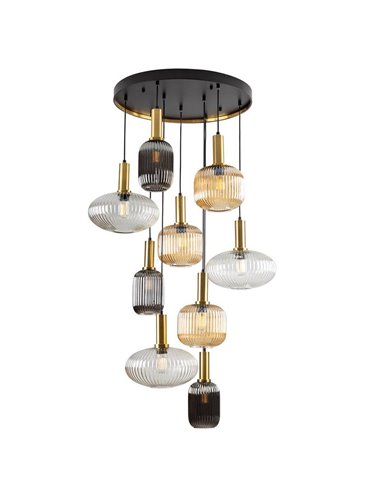 Plafonnier NORMA à 9 lumières, culot E27 à intensité variable, Ø80cm, laiton noir, IP20