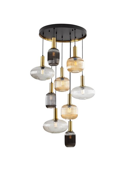 Luminária de teto NORMA com 9 lâmpadas, E27 dimerizável, Ø80cm, latão preto, IP20