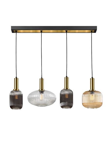 Plafonnier NORMA à 4 lampes en ligne, culot E27, intensité variable, laiton noir