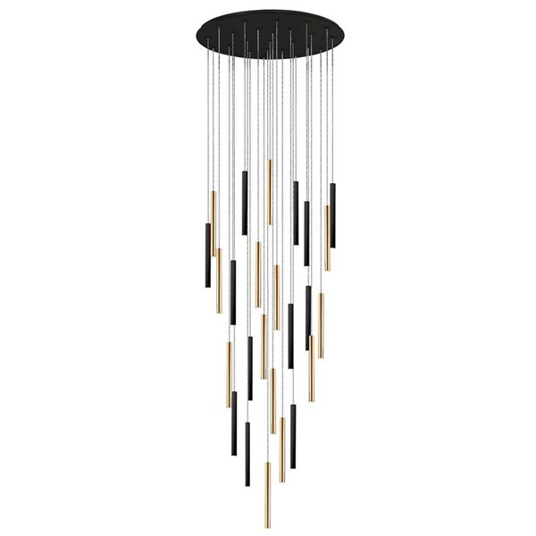 Luminária de teto LED VARAS com 25 lâmpadas, 125W, 3000K, nas cores dourada e preta.