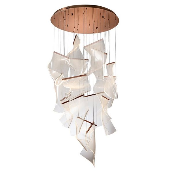 Luminária de teto LED VELOS com 14 lâmpadas, 68W, 3000K, dimerizável, cor ouro rosa.