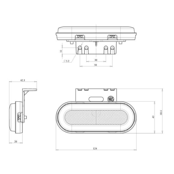 Medidas Galibo lateral LED neón ámbar con catadióptrico y soportes