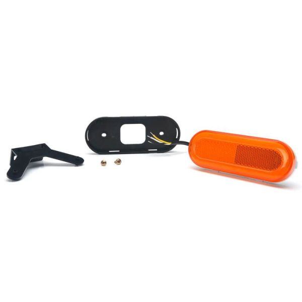 Luz de sinalização lateral traseira em LED âmbar neon com refletor e suportes.