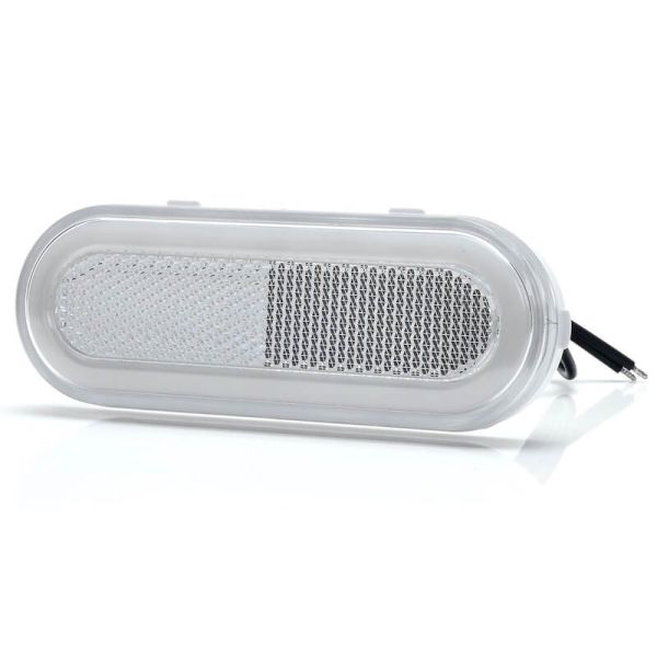 Sinalizador frontal LED neon branco com refletor e suportes.