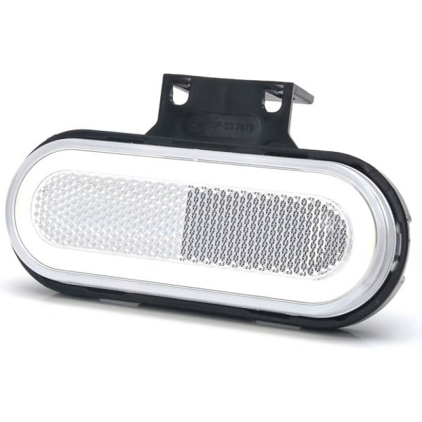 Sinalizador frontal LED neon branco com refletor e suportes.