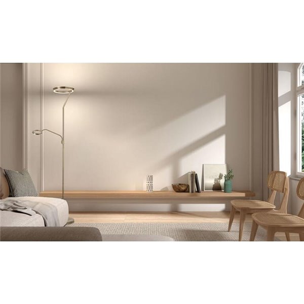 Luminária de chão SATURN verde musgo com luz de leitura 40W+5W 4800lm+725lm CCT 2700K/4000K