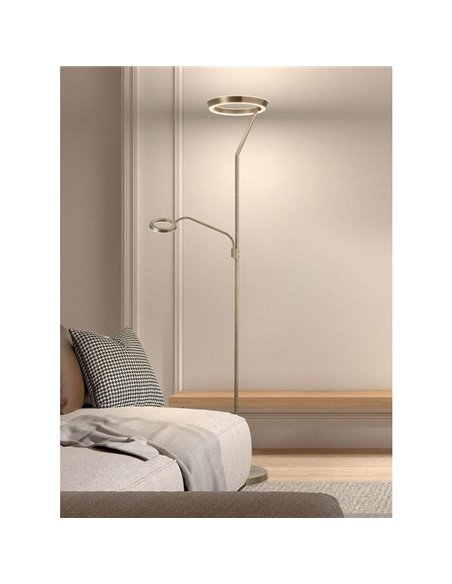 Lampadaire SATURN vert mousse avec lampe de lecture 40 W + 5 W, 4 800 lm + 725 lm, température de couleur 2 700 K/4 000 K